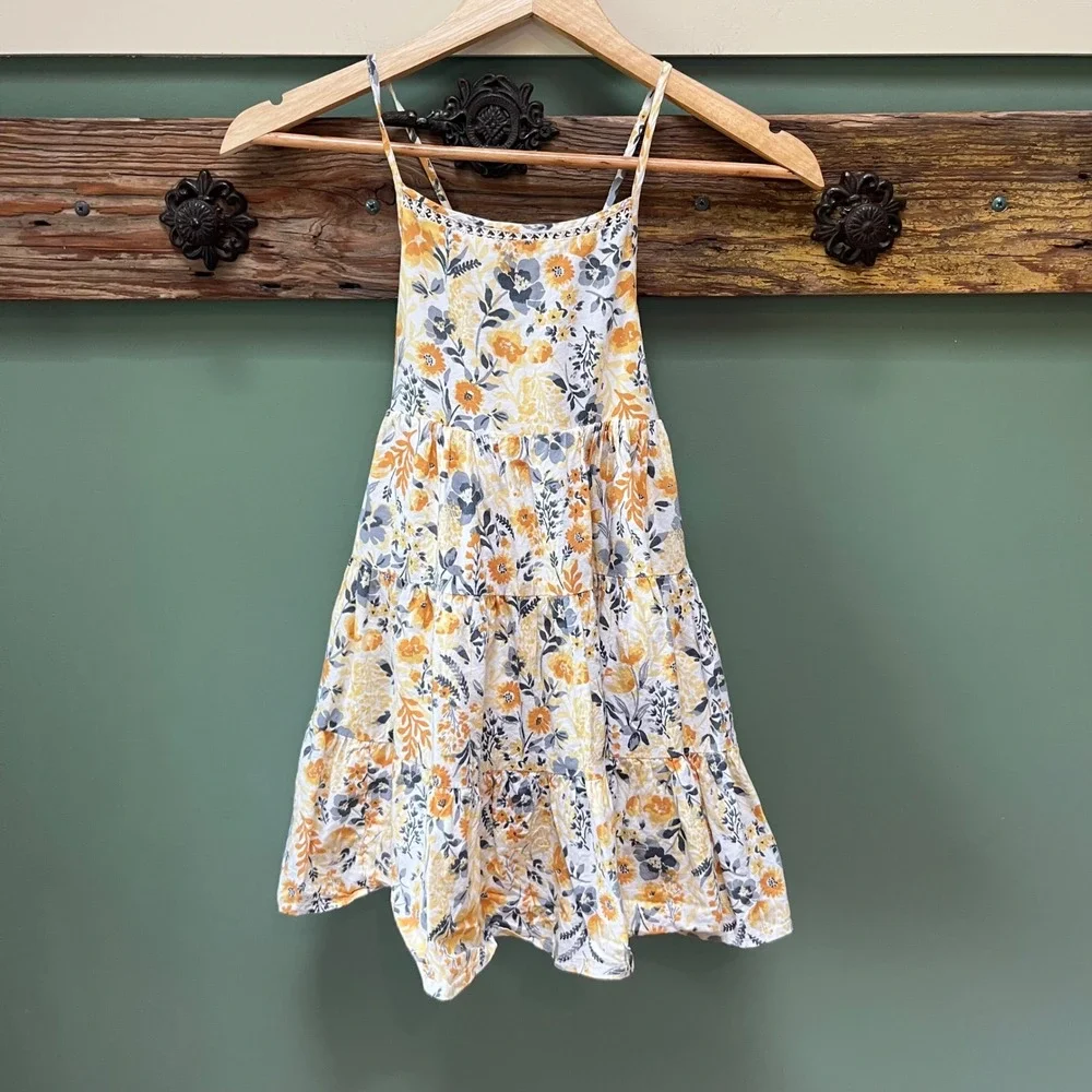 Joie Kids Yellow Floral Tiered Sundress Lace Trim Smocked Back Size 7‎